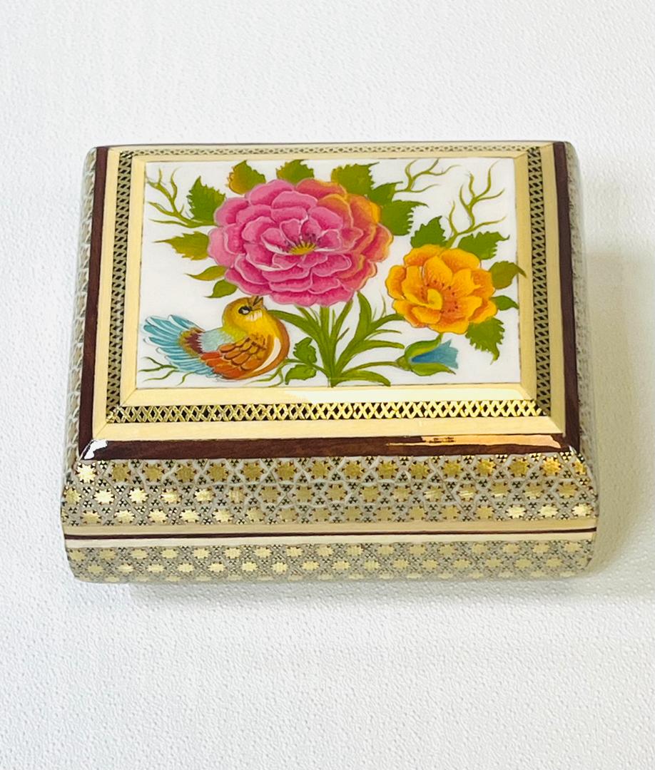 جعبه جا جواهری تمام خاتم رو گل مرغ اعلا