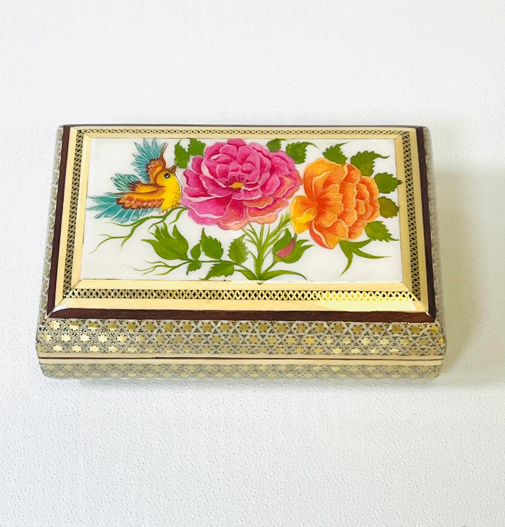 جعبه جا جواهری تمام خاتم رو گل مرغ اعلا