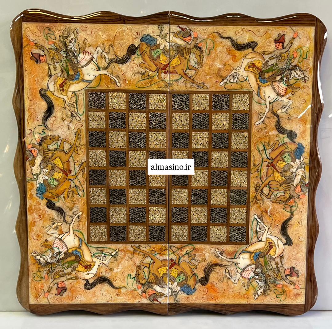 تخته نرد خاتم و نقاشی شکار اعلا